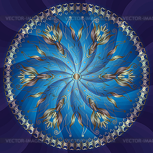 Blue and gold round frame - vector image