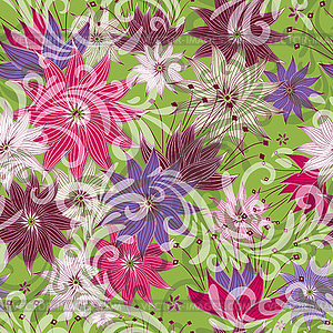 Seamless green floral pattern - vector clipart