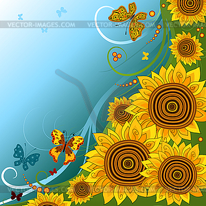 Spring background with sunflowers - vector EPS clipart