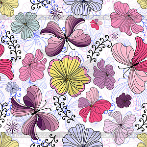 White seamless floral pattern - vector clipart