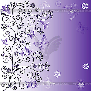 Gentle violet flower background with butterflies - vector clip art