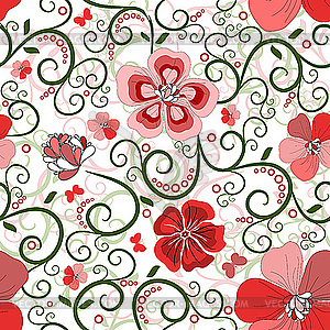 White seamless floral pattern - vector clipart