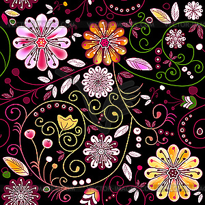 Seamless dark floral pattern - vector clipart