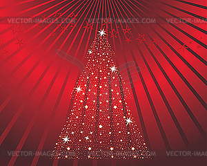 Red christmas card with fir tree - vector clipart