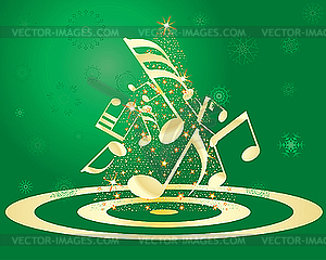 Christmas postcard with fir tree and notes - vector image