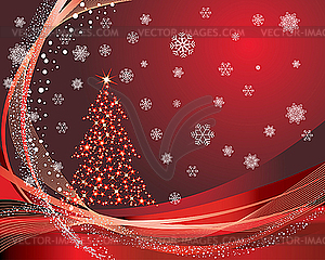 Red christmas card with fir tree - vector clip art