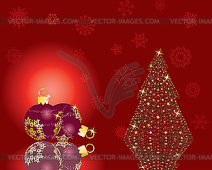 Red christmas card with fir tree - vector EPS clipart