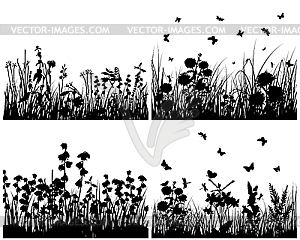 Набор трав силуэты - векторное изображение EPS