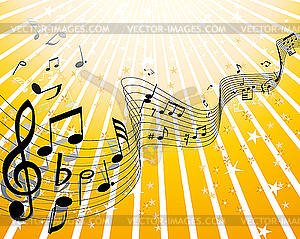 Yellow card of stars and music notes - vector clipart