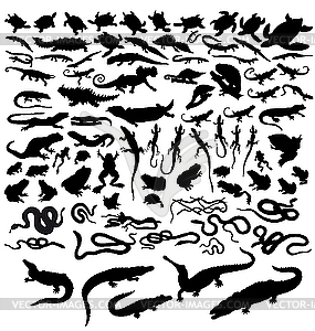 Reptiles - white & black vector clipart