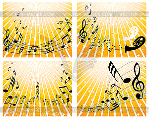 Set of designs with music notes - color vector clipart