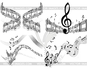 Set of designs with music notes - royalty-free vector clipart