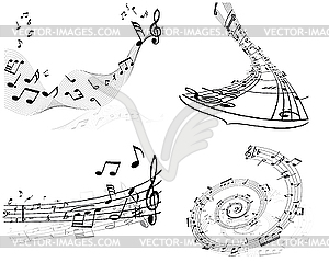 Set of designs with music notes - vector clipart