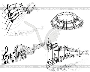 Набор дизайнов с музыкальными нотами - векторный клипарт EPS