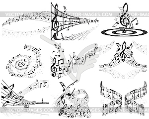 Набор дизайнов с музыкальными нотами - иллюстрация в векторном формате