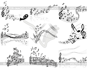 Set of designs with music notes - vector clipart