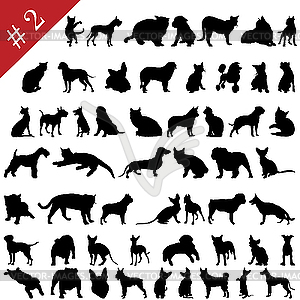 Pets silhouettes - color vector clipart