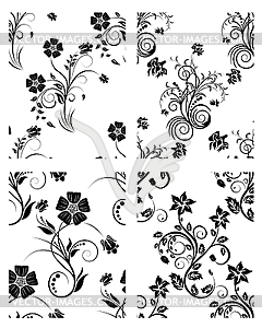 Set of flowers backgrounds - white & black vector clipart