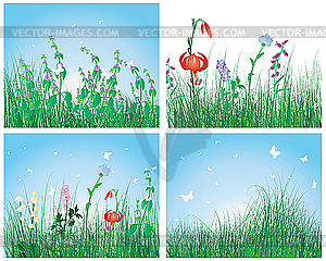 Color set of grass backgrounds - vector image