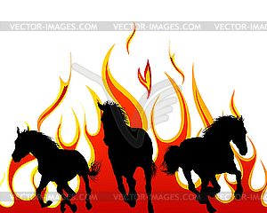 Horses in flame - vector image