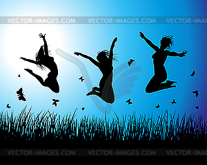 Girl silhouettes on meadow - vector clipart