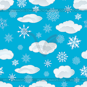 Seamless snowflakes and clouds - vector image