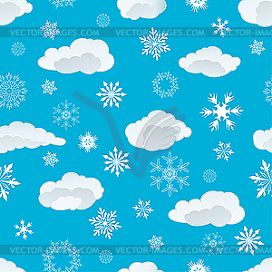 Seamless snowflakes and clouds - vector clipart