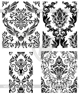 Seamless damask patterns set - white & black vector clipart