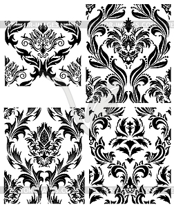 Seamless damask patterns set - white & black vector clipart