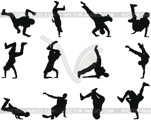 Break-dance silhouette set - vector image