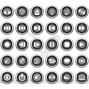 Musical icons set - white & black vector clipart