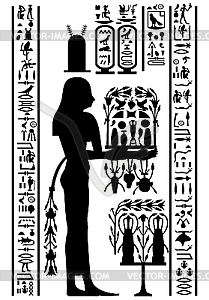 Egyptian hieroglyphs and fresco - vector image