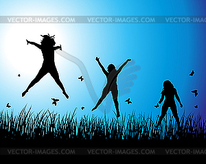 Ladies on meadow - vector clip art