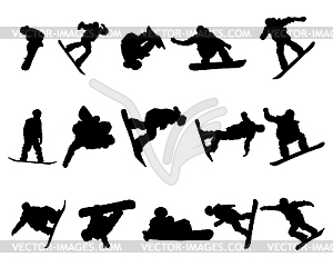 Snowboarde man silhouette set - vector image