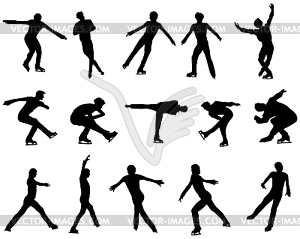 Mans figure skating silhouette set - vector clipart