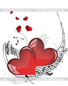 Music notes and valentine hearts - vector clip art