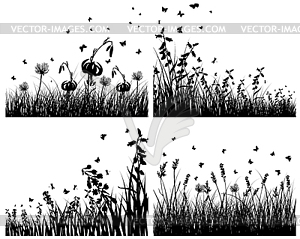 Набор трав силуэты - изображение в векторном виде