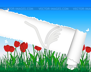 Meadow silhouettes with ripped stripe - vector image