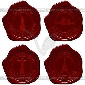 Landmark sealing wax stamp set - royalty-free vector image