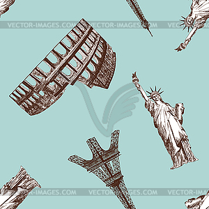 Seamless landmark pattern - vector clip art
