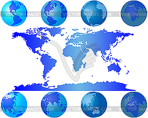 World map and globes - vector image