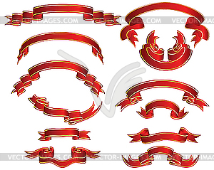 Red ribbons set - vector image