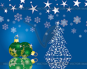 Blue christmas card with fir tree - vector image