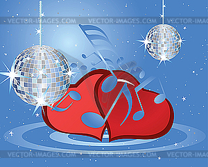 Music background with hearts - vector image