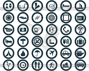 Round travel icons set - vector clipart