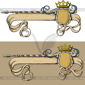 Color Banner spear and crown - vector clipart