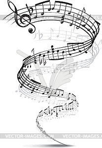 Music notes twisted into spiral - vector image