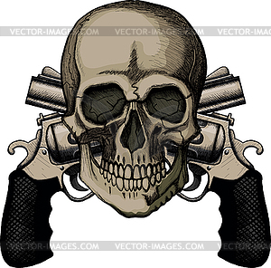 Skull and two crossed revolvers - vector clipart