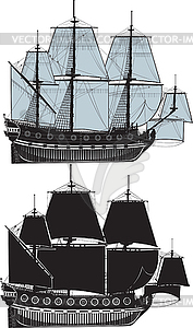 Two sail ships - vector clipart