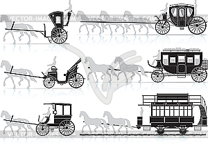 Horses and carriages - vector image